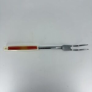 Ekco Chromium Plated Serving Fork White Plastic Handle 70's‎ Orange Insert MCM